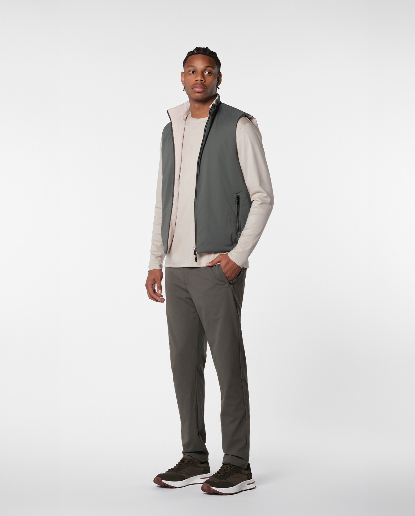 REVERSIBLE VEST - GREEN/BEIGE