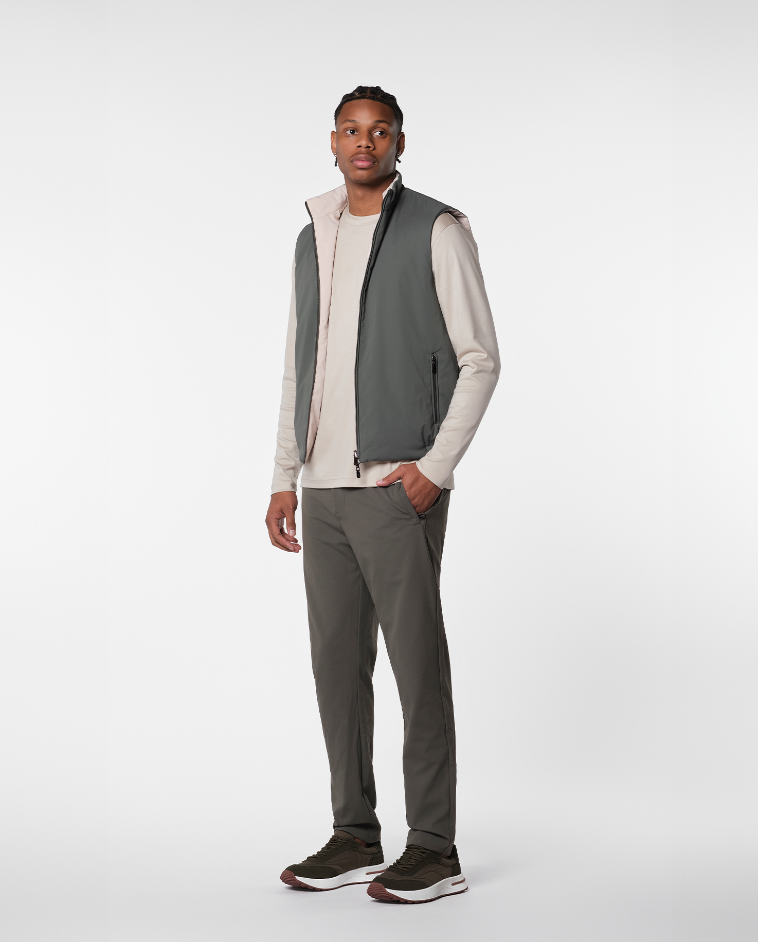 REVERSIBLE VEST - GREEN/BEIGE