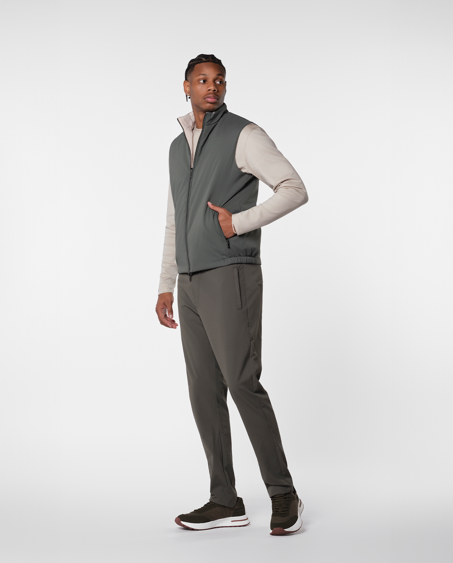 REVERSIBLE VEST - GREEN/BEIGE