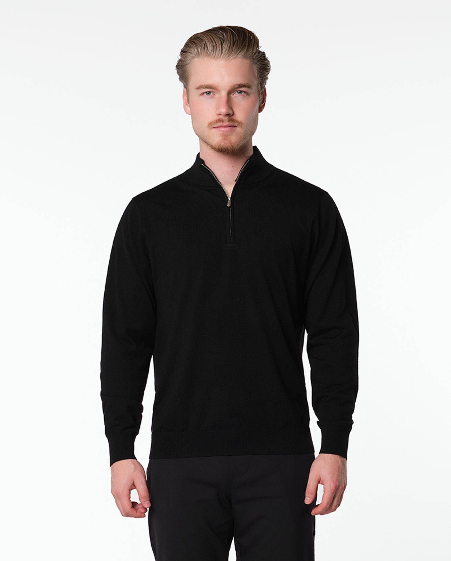 CASHWOOL HALFZIP SWEATER - BLACK
