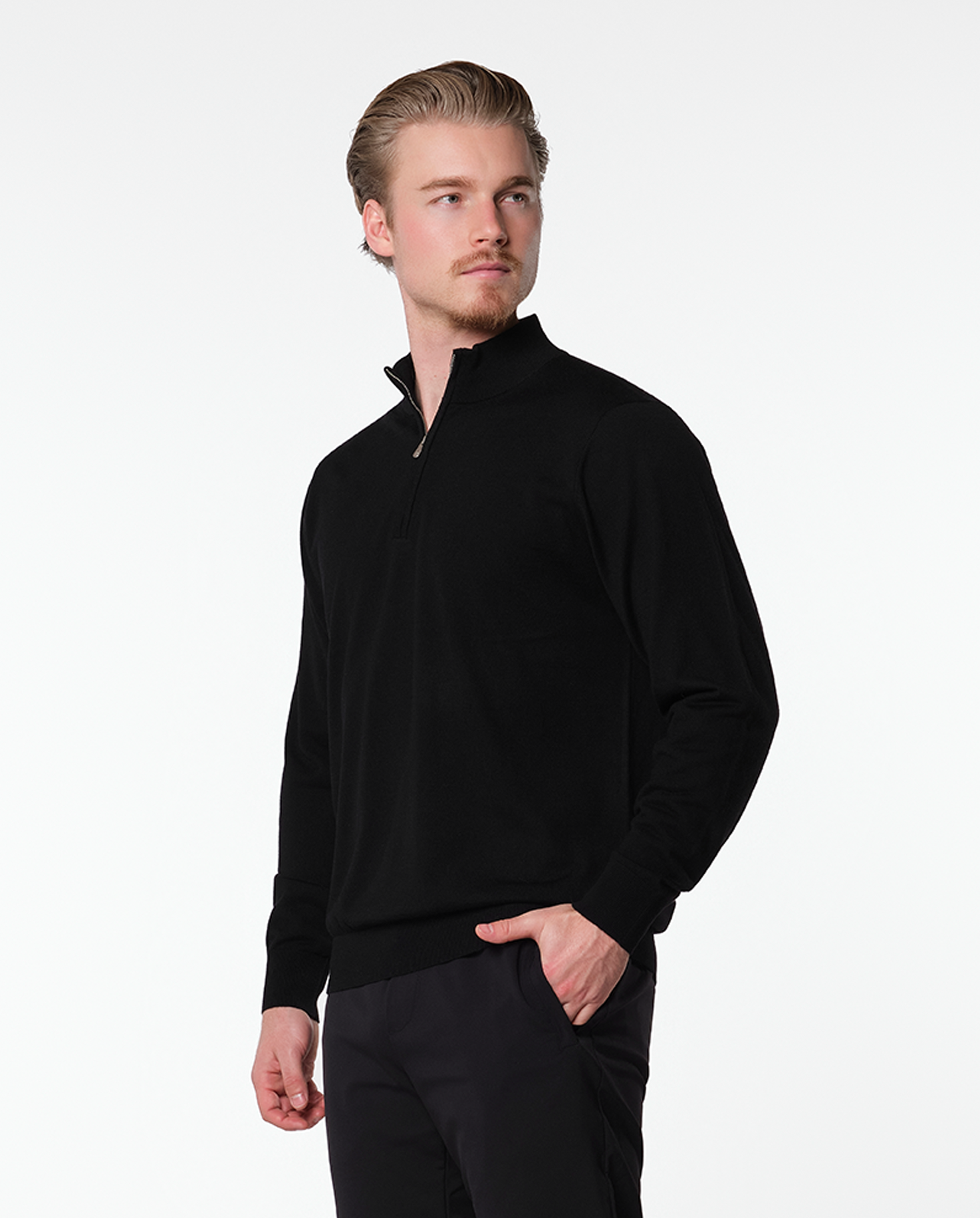 CASHWOOL HALFZIP SWEATER - BLACK