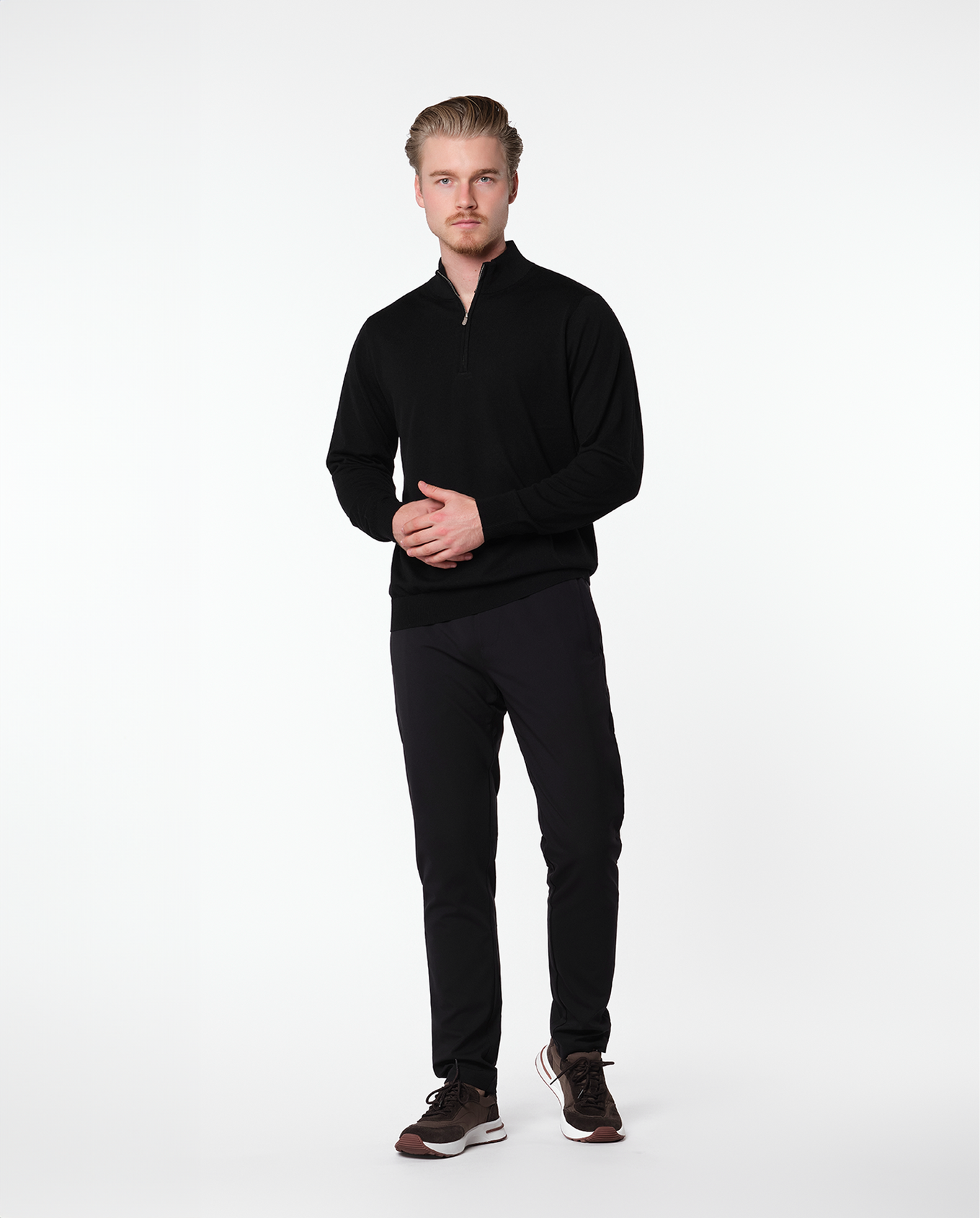 CASHWOOL HALFZIP SWEATER - BLACK