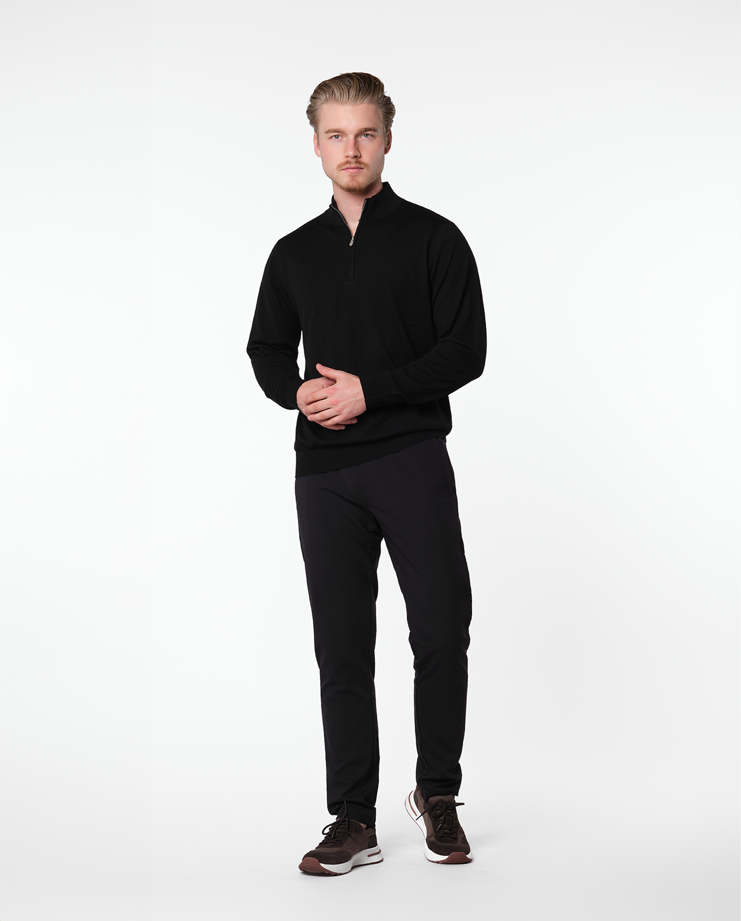 CASHWOOL HALFZIP SWEATER - BLACK
