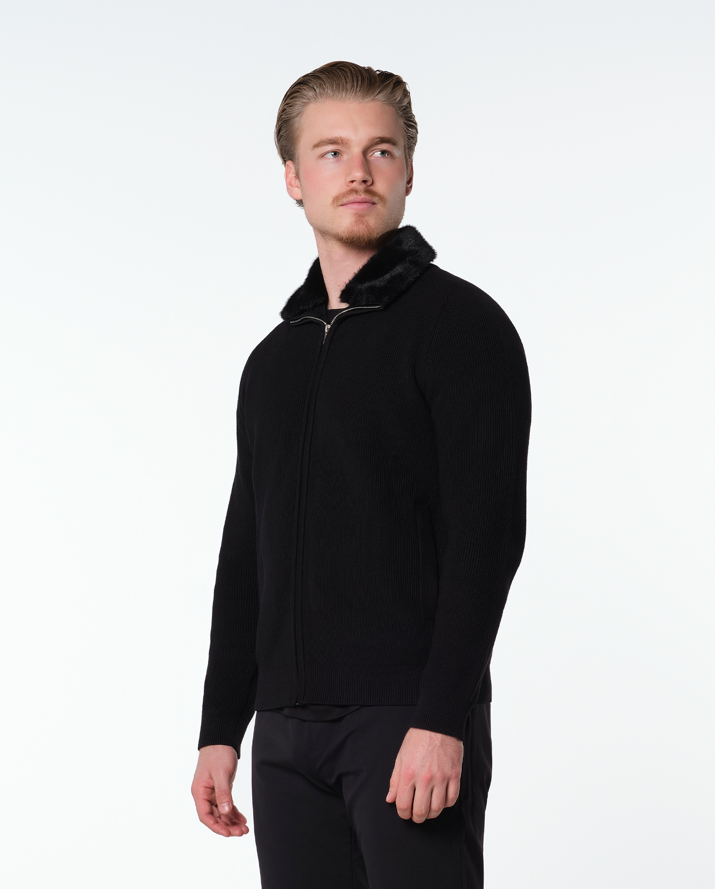 FURNECK KNIT JACKET - BLACK
