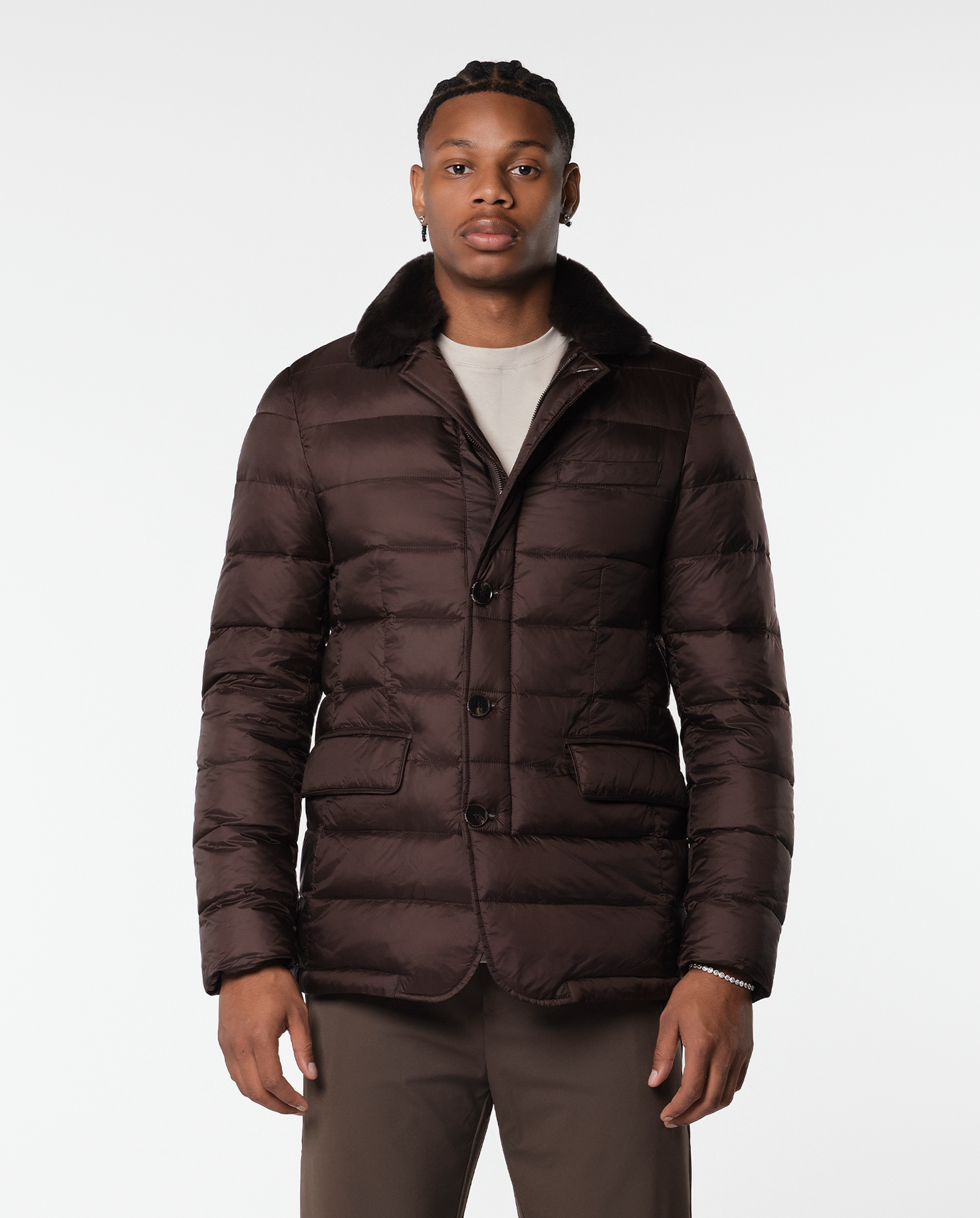 FURNECK DOWN COAT - BROWN