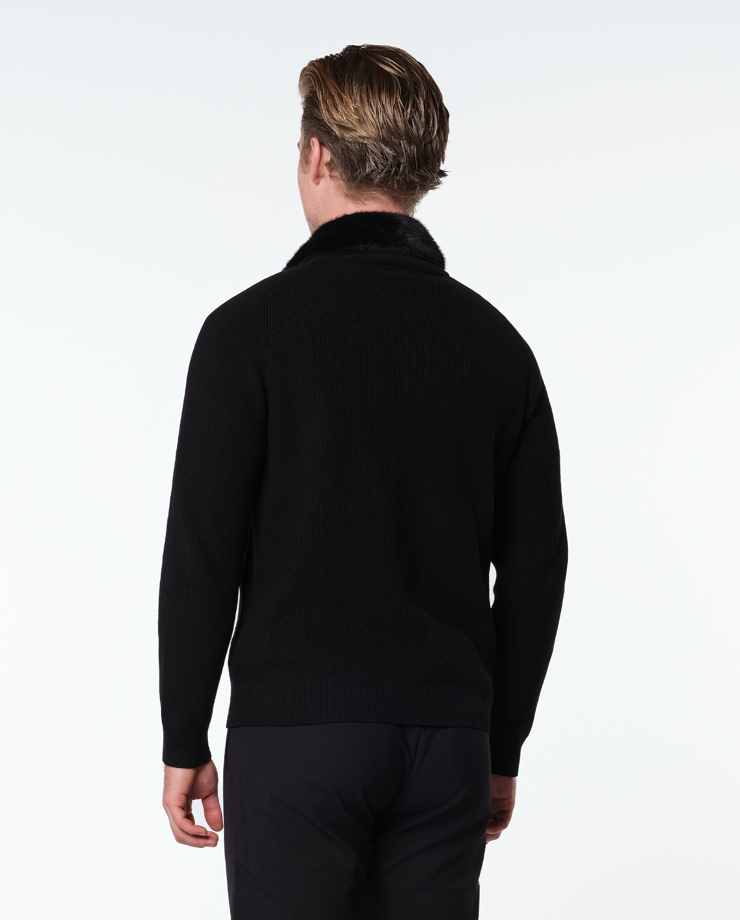 FURNECK KNIT JACKET - BLACK