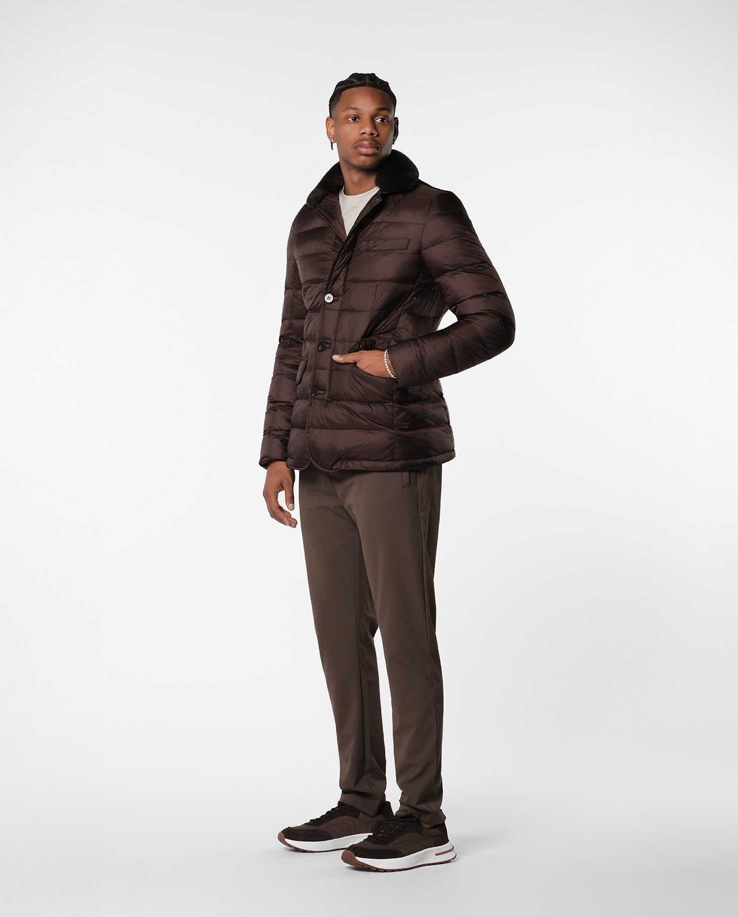 FURNECK DOWN COAT - BROWN