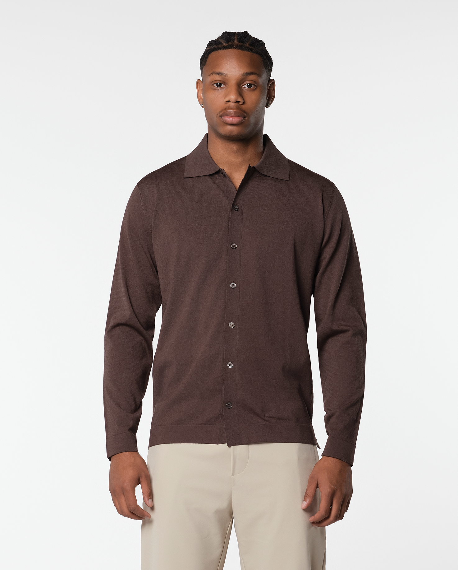 KNITTED SHIRT - BROWN