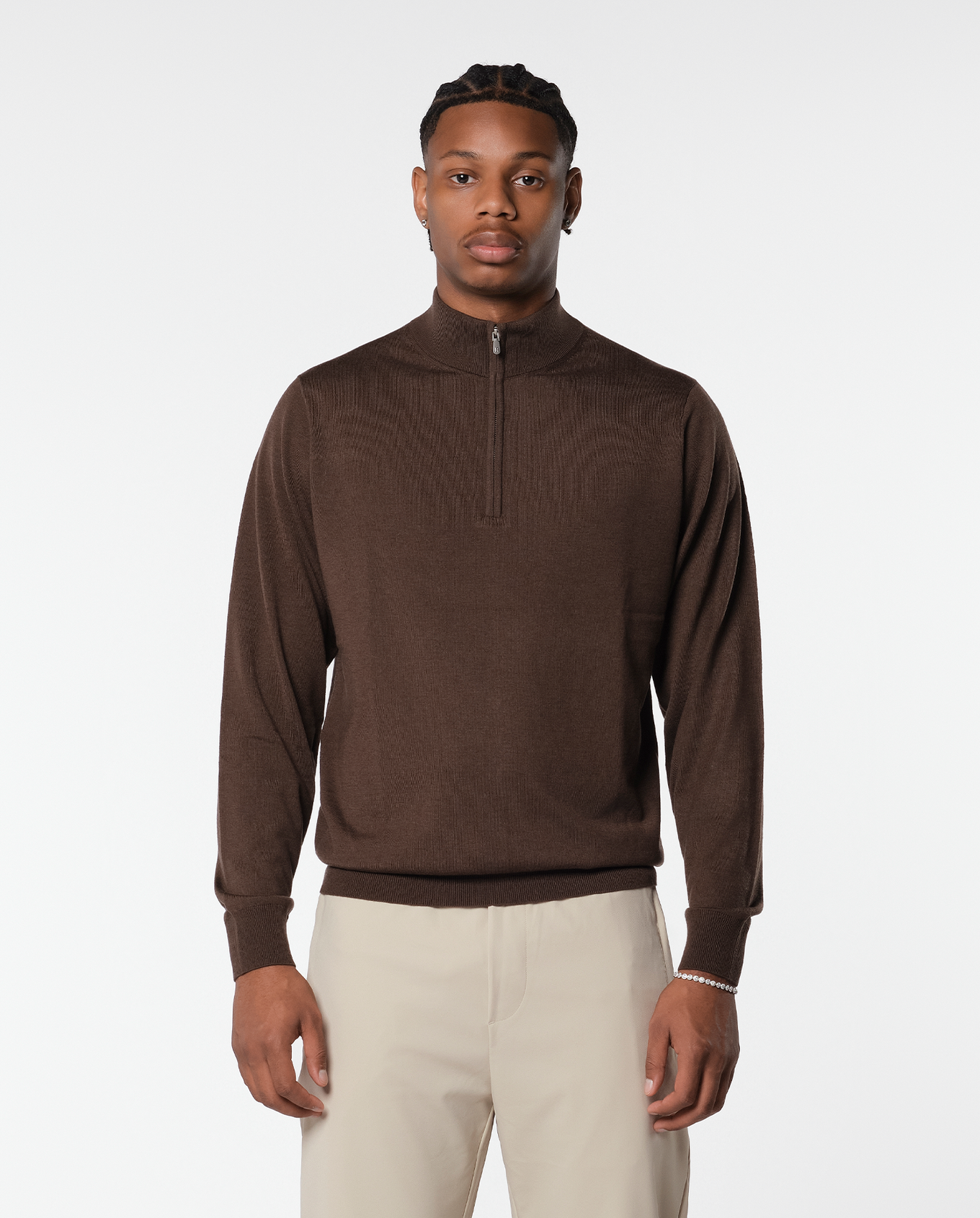 CASHWOOL HALFZIP SWEATER - BROWN