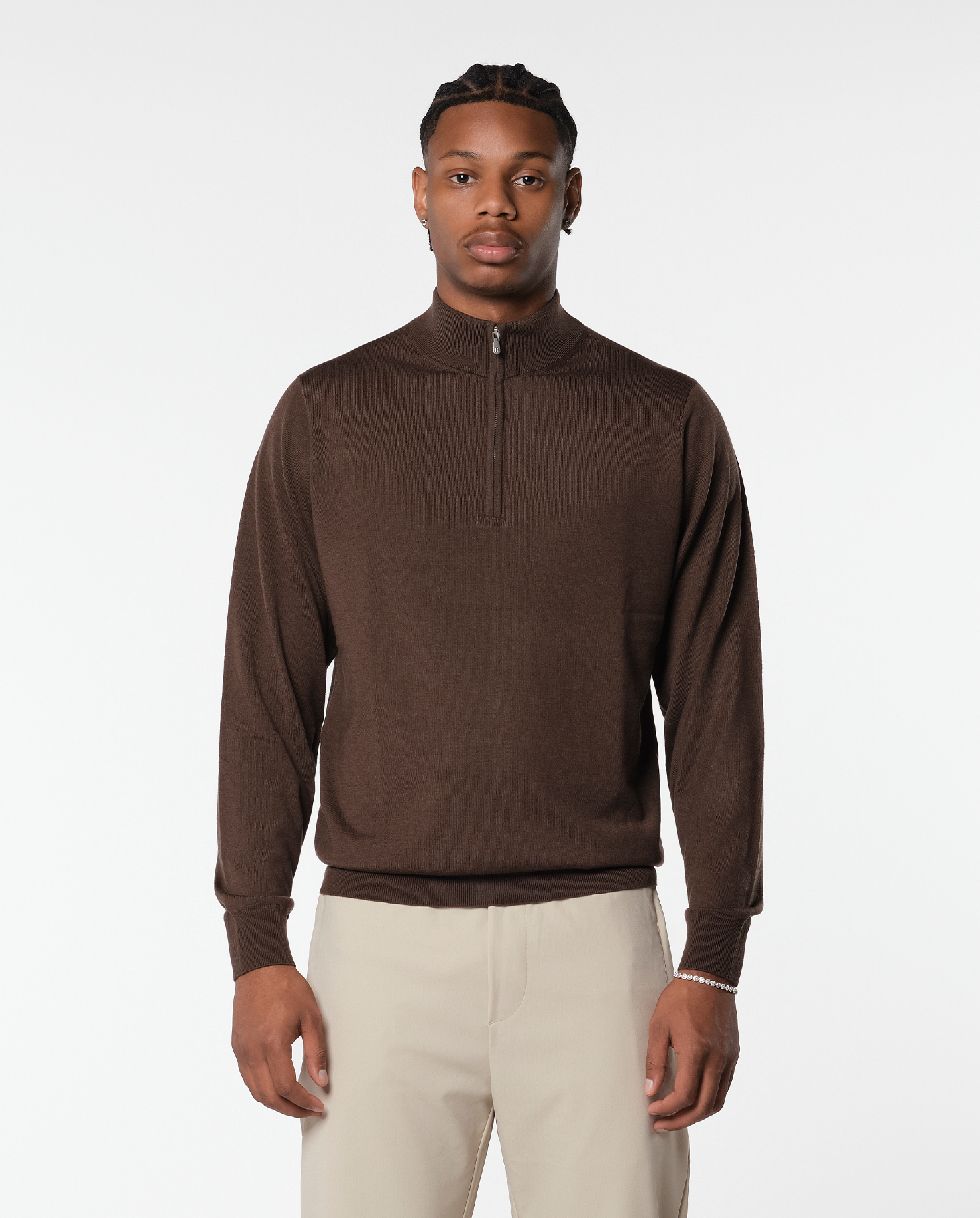 CASHWOOL HALFZIP SWEATER - BROWN