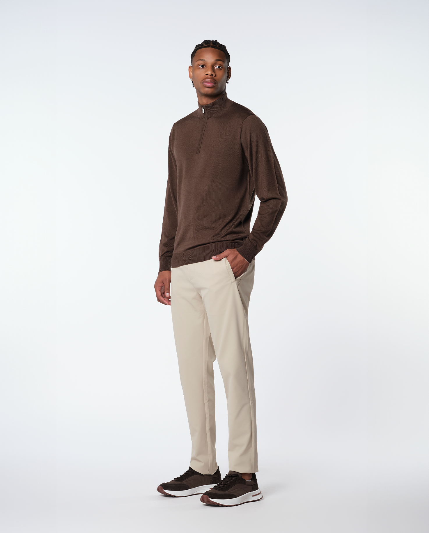 CASHWOOL HALFZIP SWEATER - BROWN