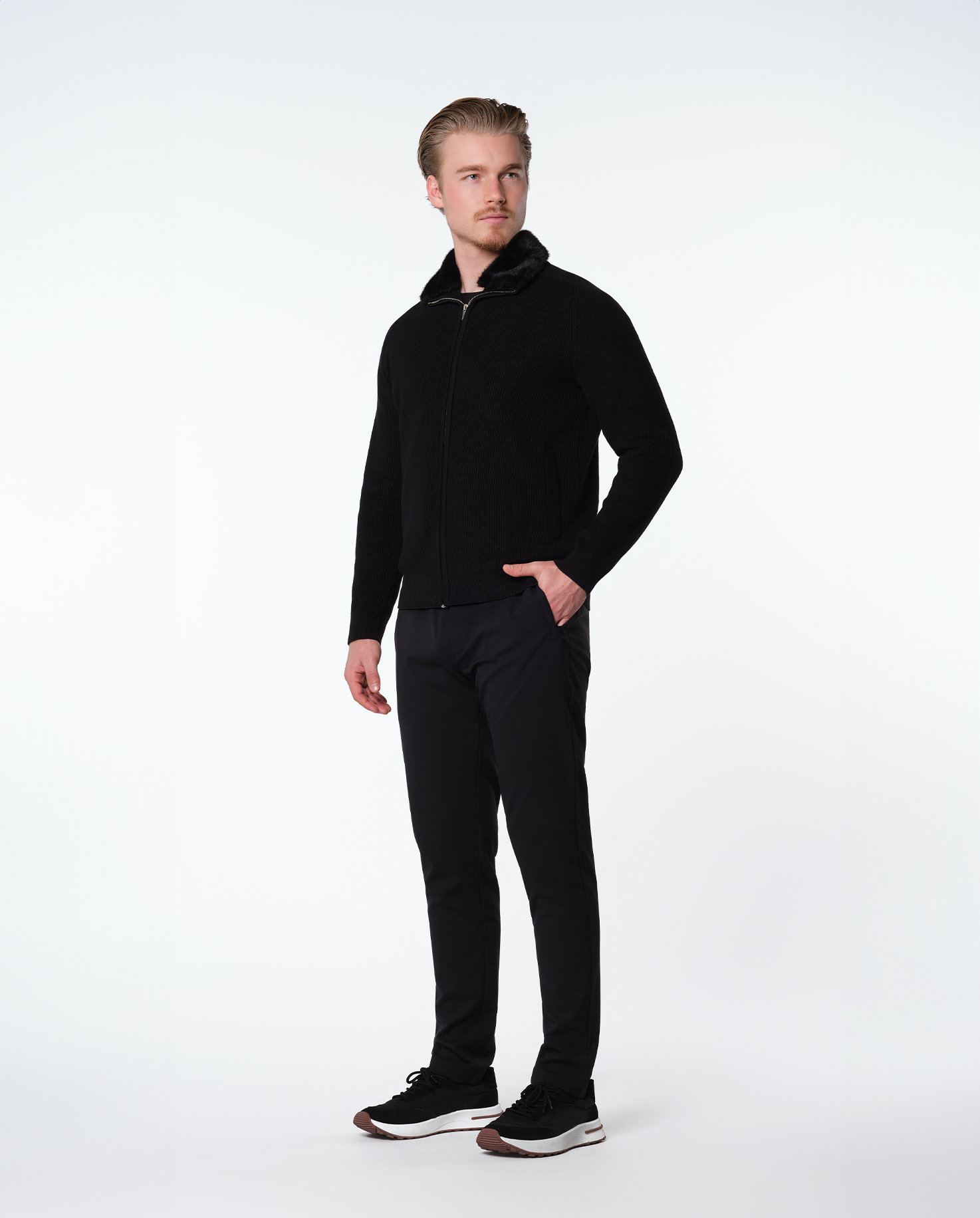 FURNECK KNIT JACKET - BLACK