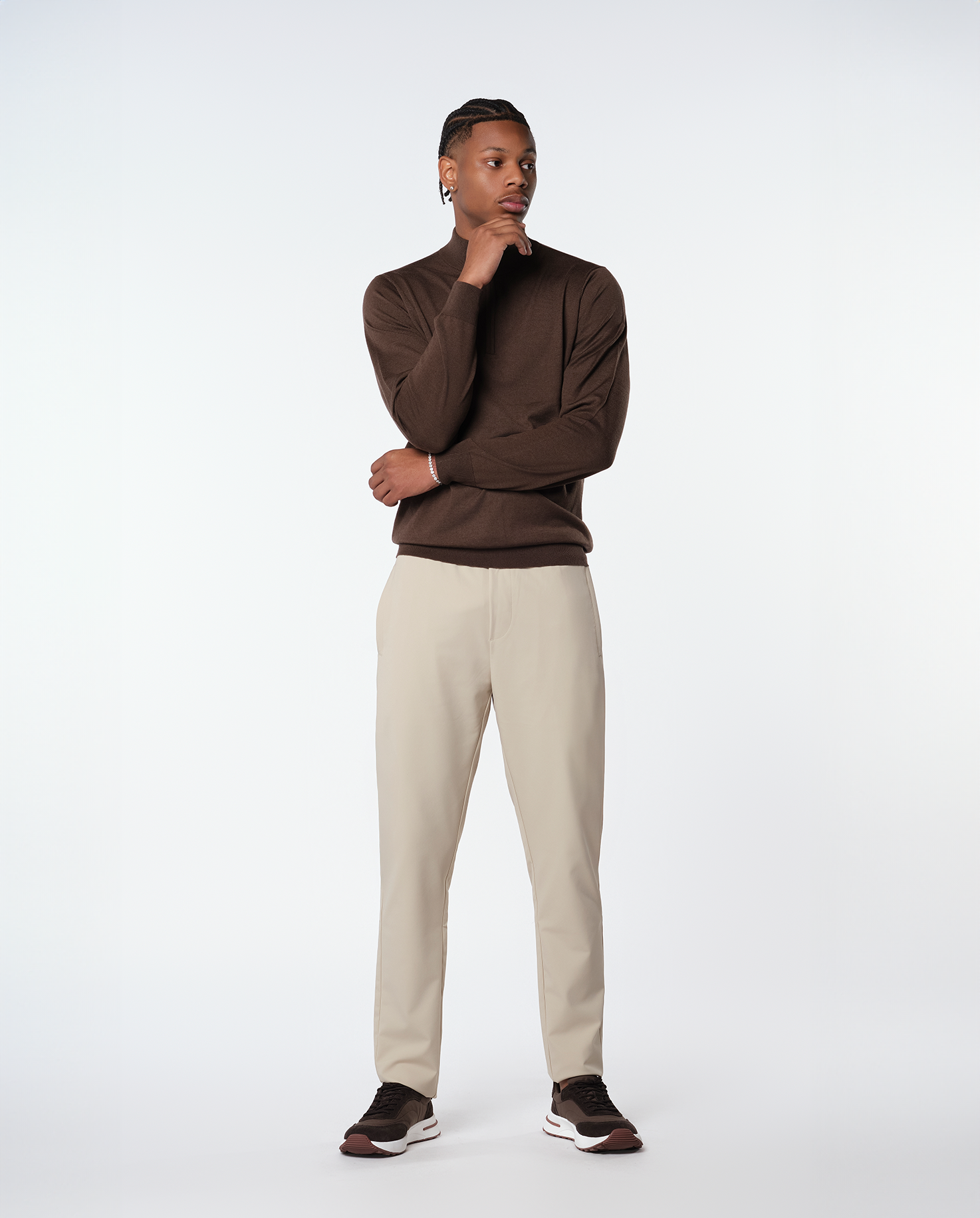 CASHWOOL HALFZIP SWEATER - BROWN