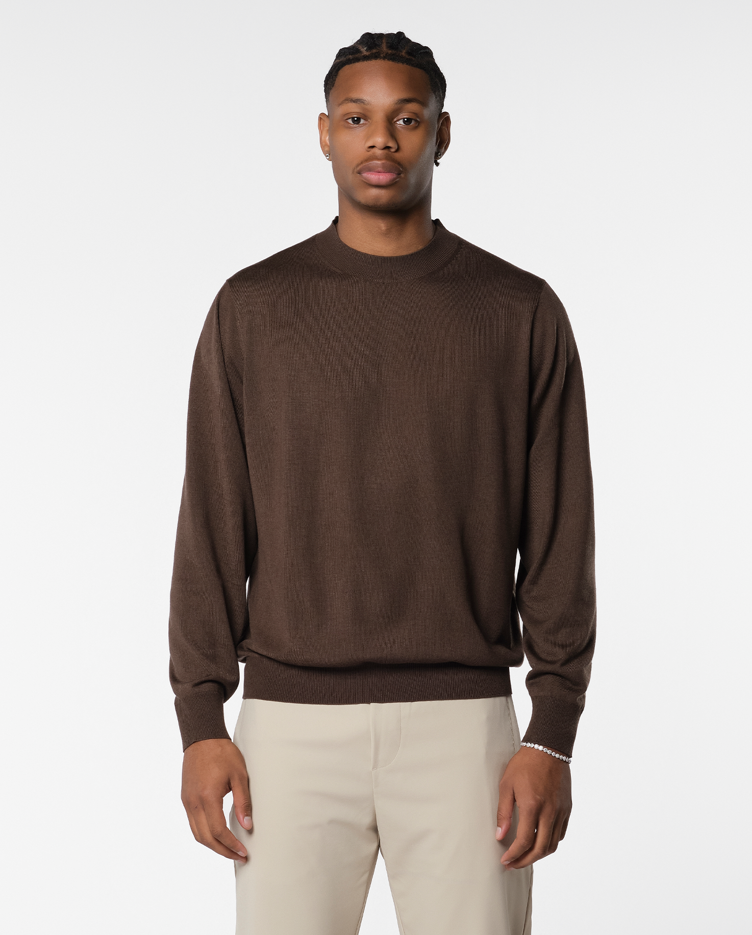 CASHWOOL CREWNECK SWEATER - BROWN
