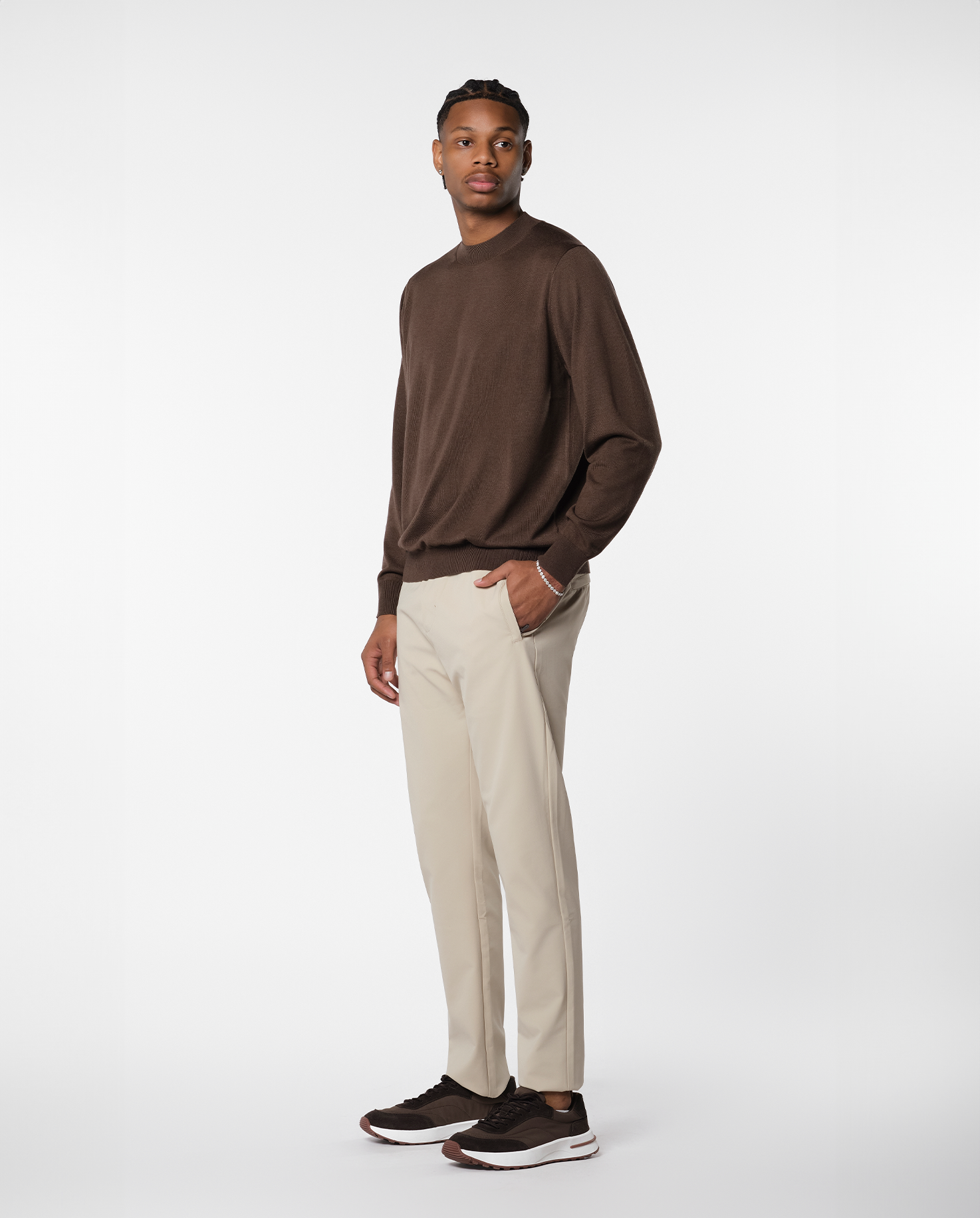 CASHWOOL CREWNECK SWEATER - BROWN