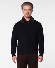 FURNECK KNIT JACKET - NAVY