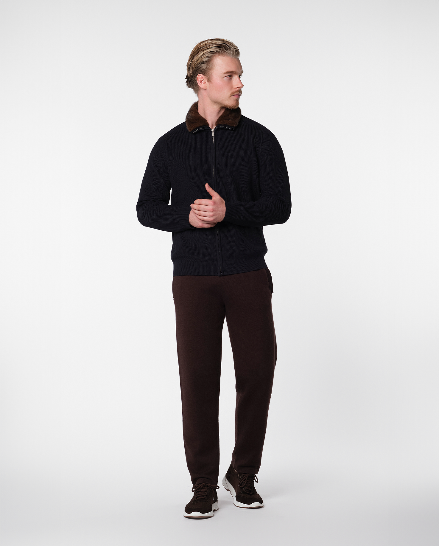 FURNECK KNIT JACKET - NAVY