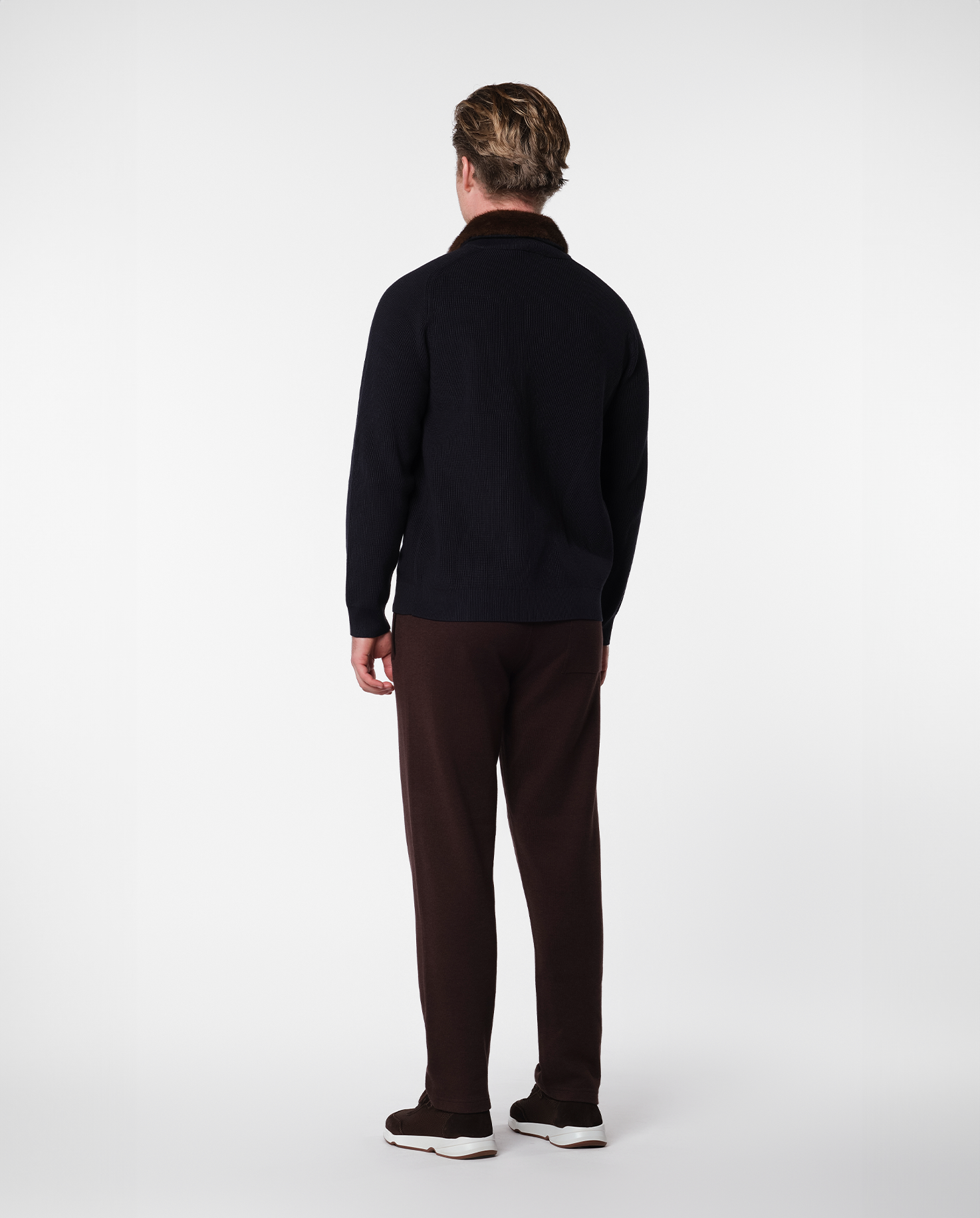 FURNECK KNIT JACKET - NAVY