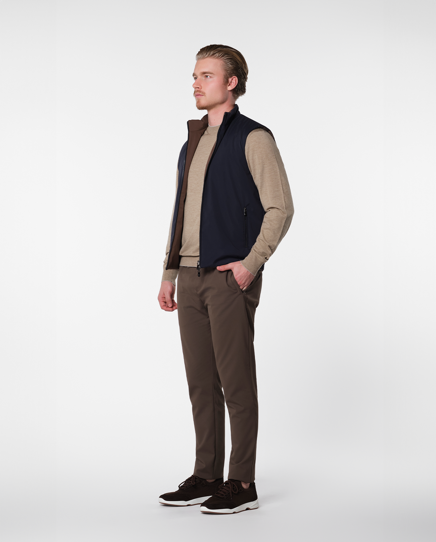 REVERSIBLE VEST - NAVY/BROWN