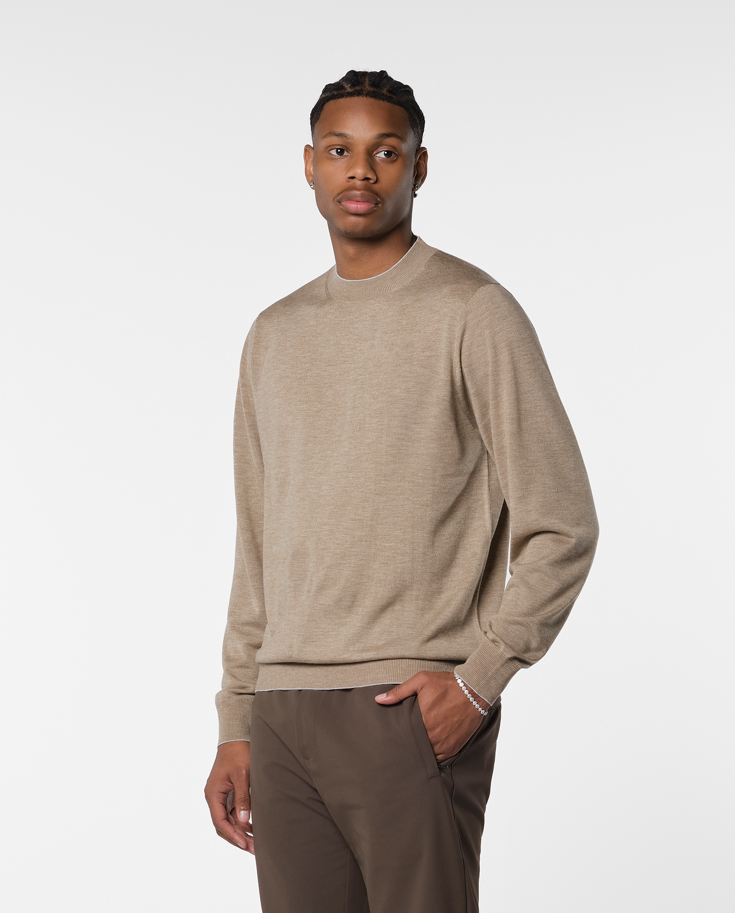 CASHWOOL CREWNECK SWEATER - BEIGE