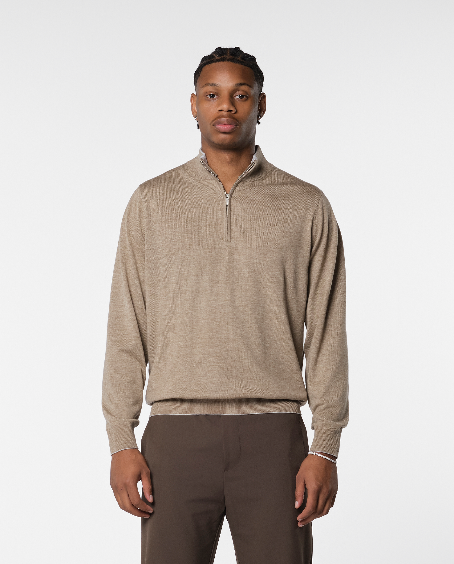 CASHWOOL HALFZIP SWEATER - BEIGE