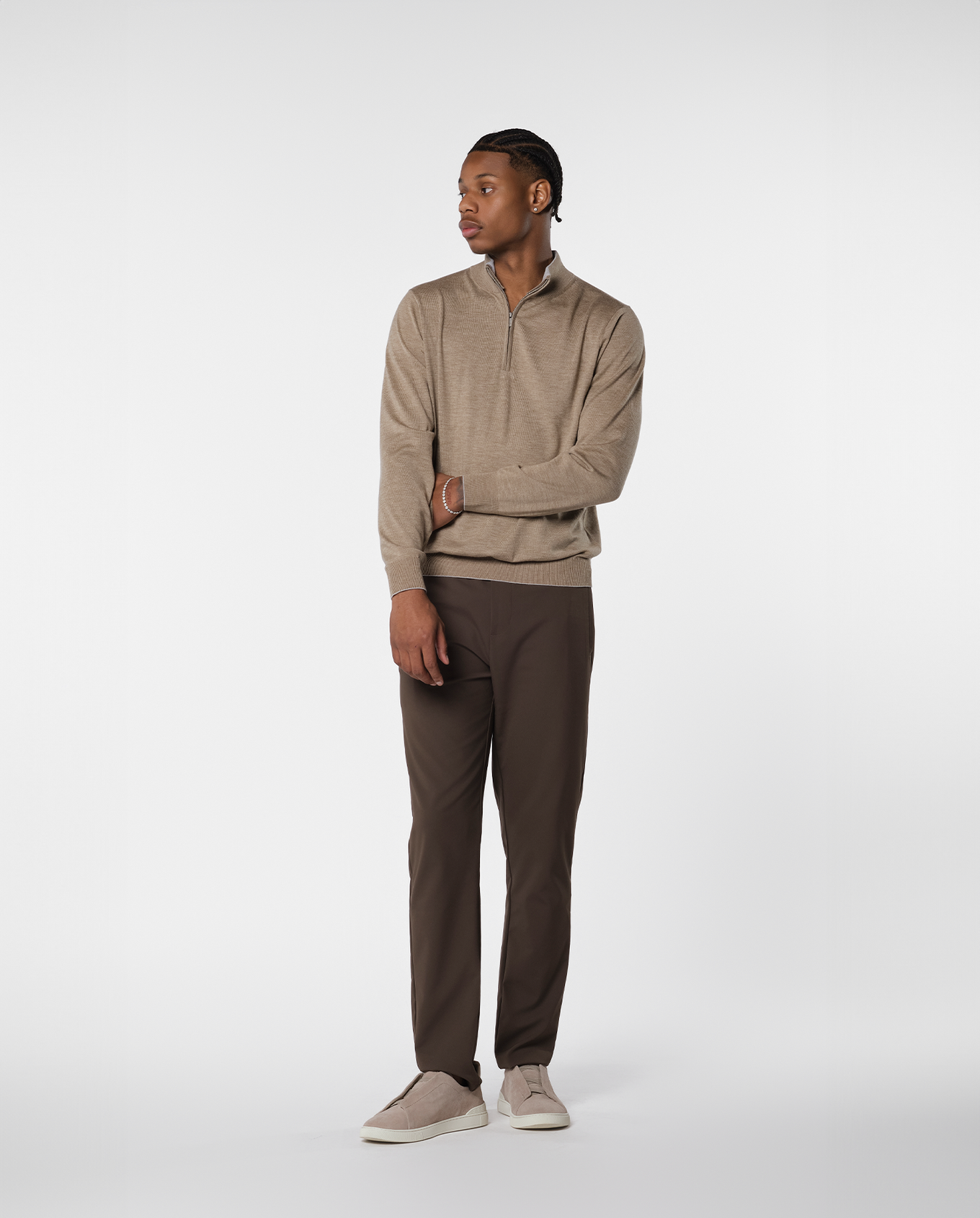CASHWOOL HALFZIP SWEATER - BEIGE