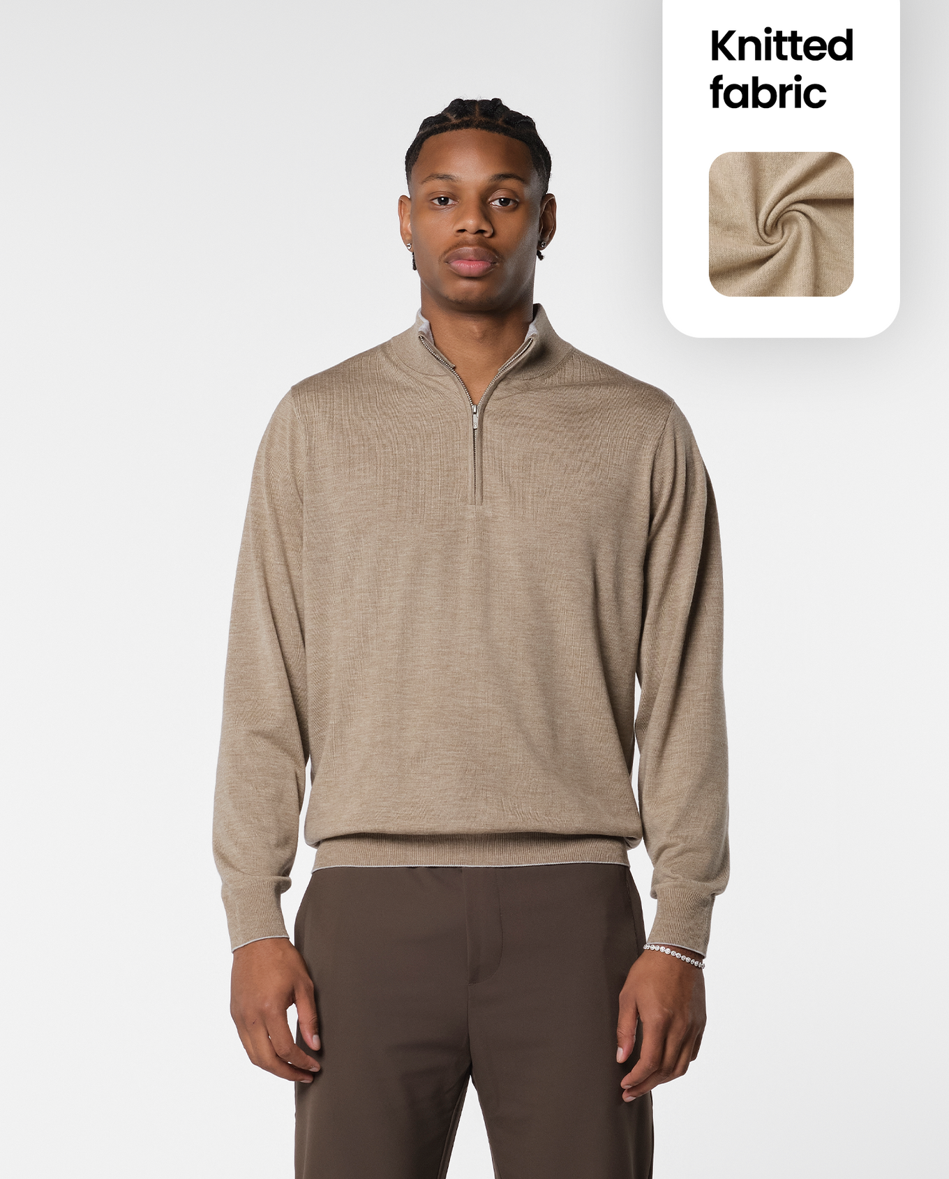 CASHWOOL HALFZIP SWEATER - BEIGE