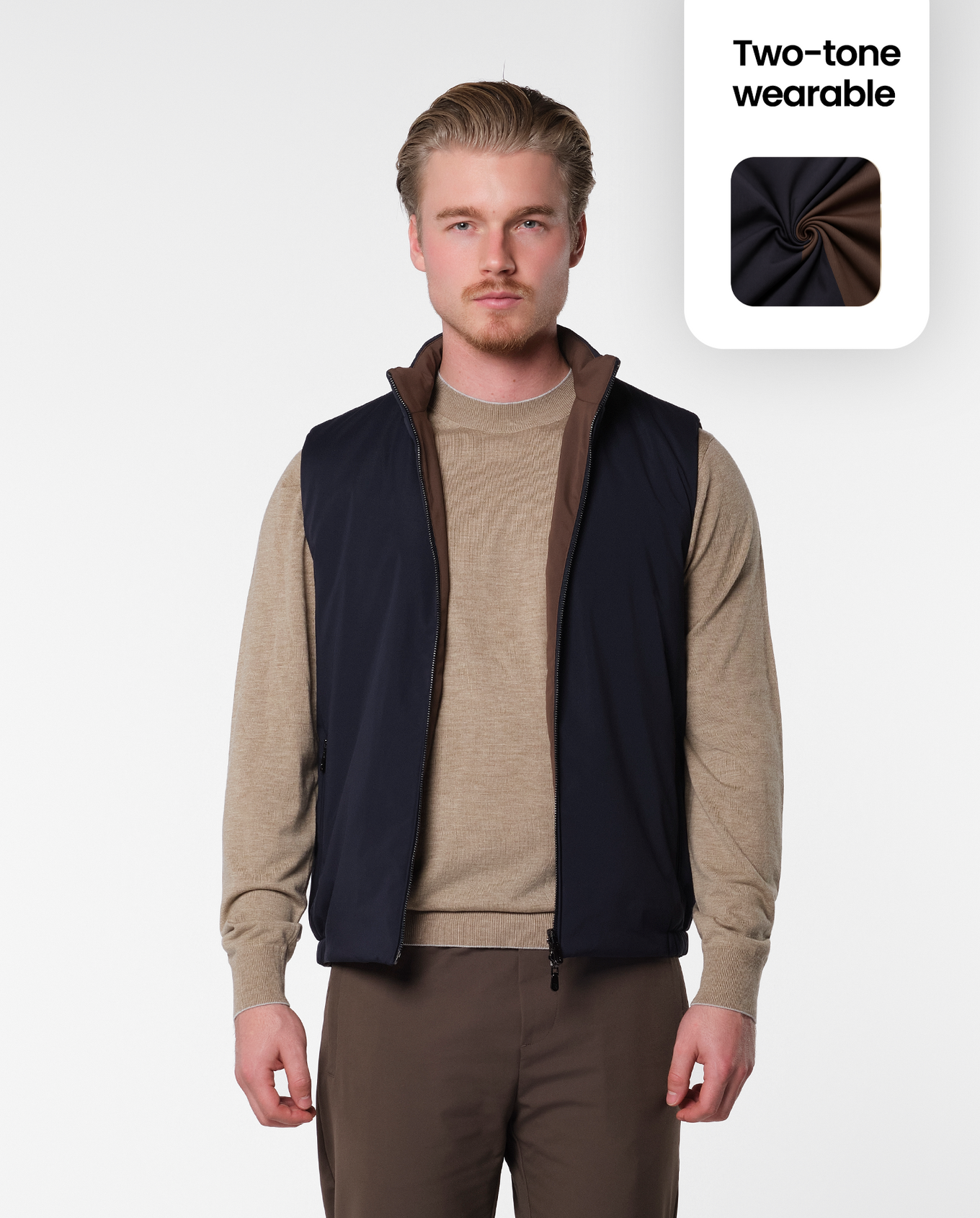 REVERSIBLE VEST - NAVY/BROWN