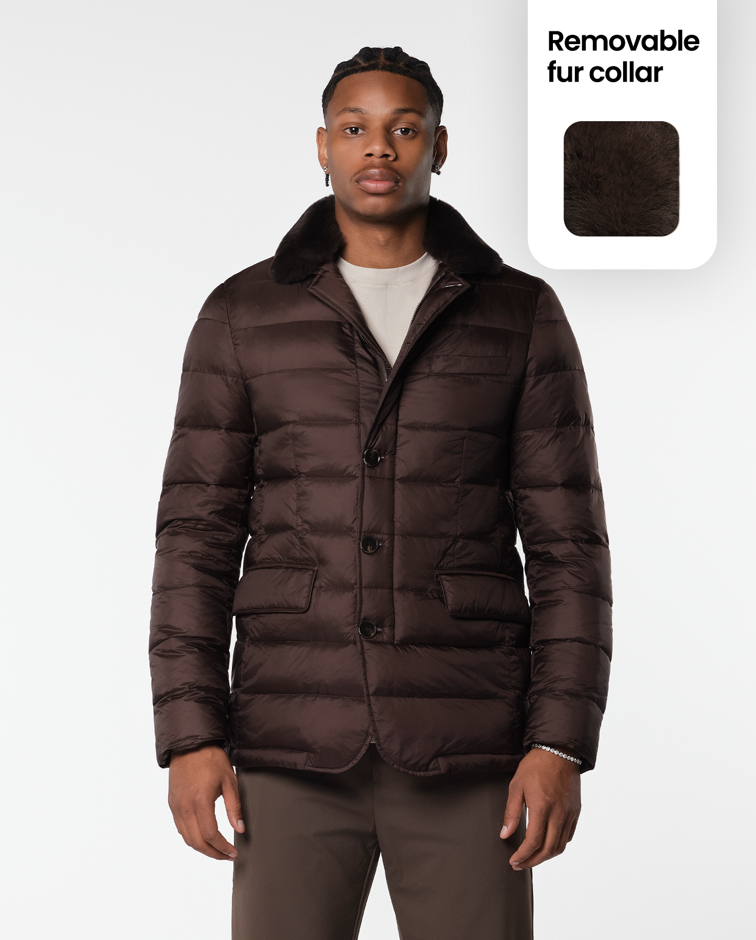 FURNECK DOWN COAT - BROWN