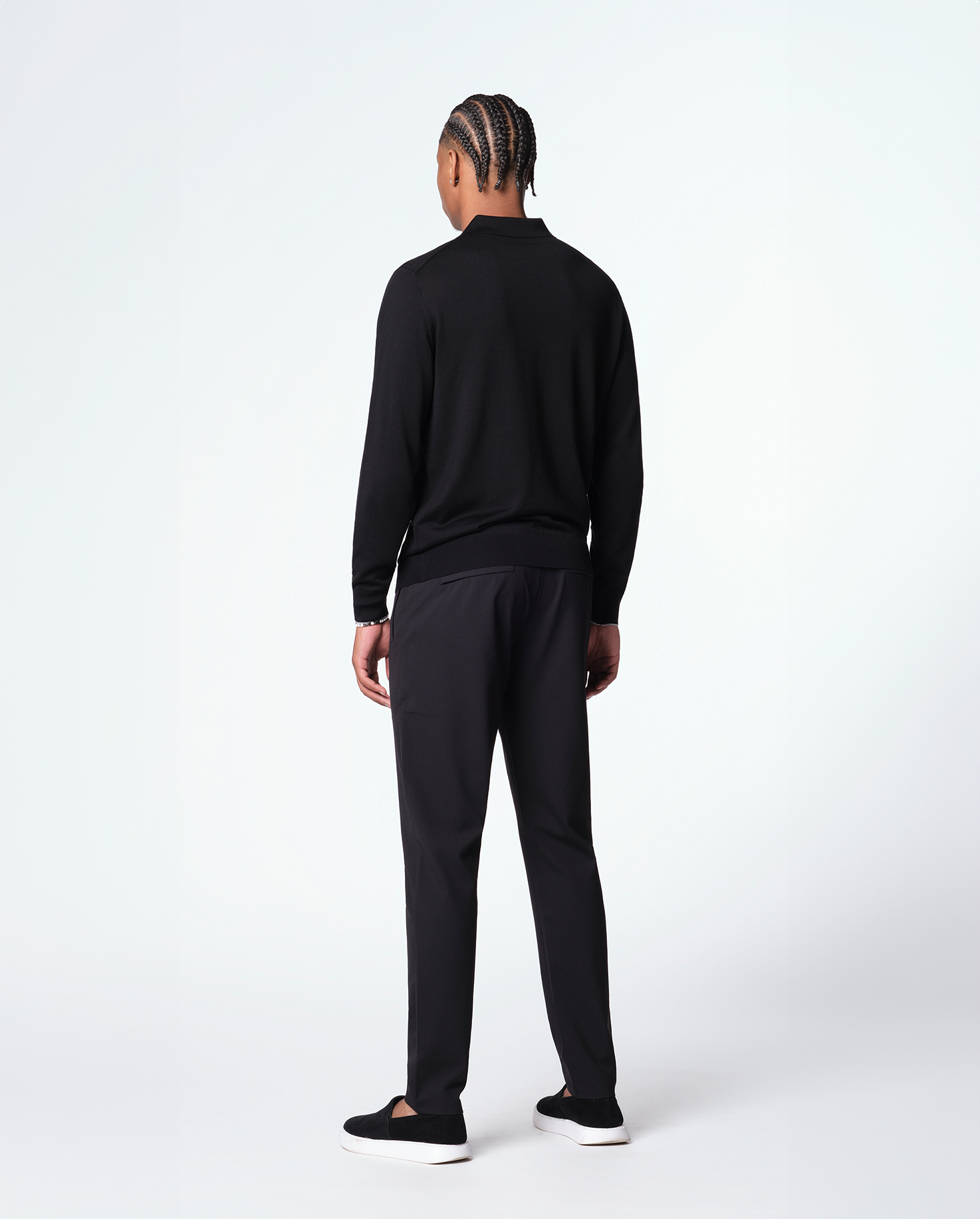 KNIT LS POLO - BLACK