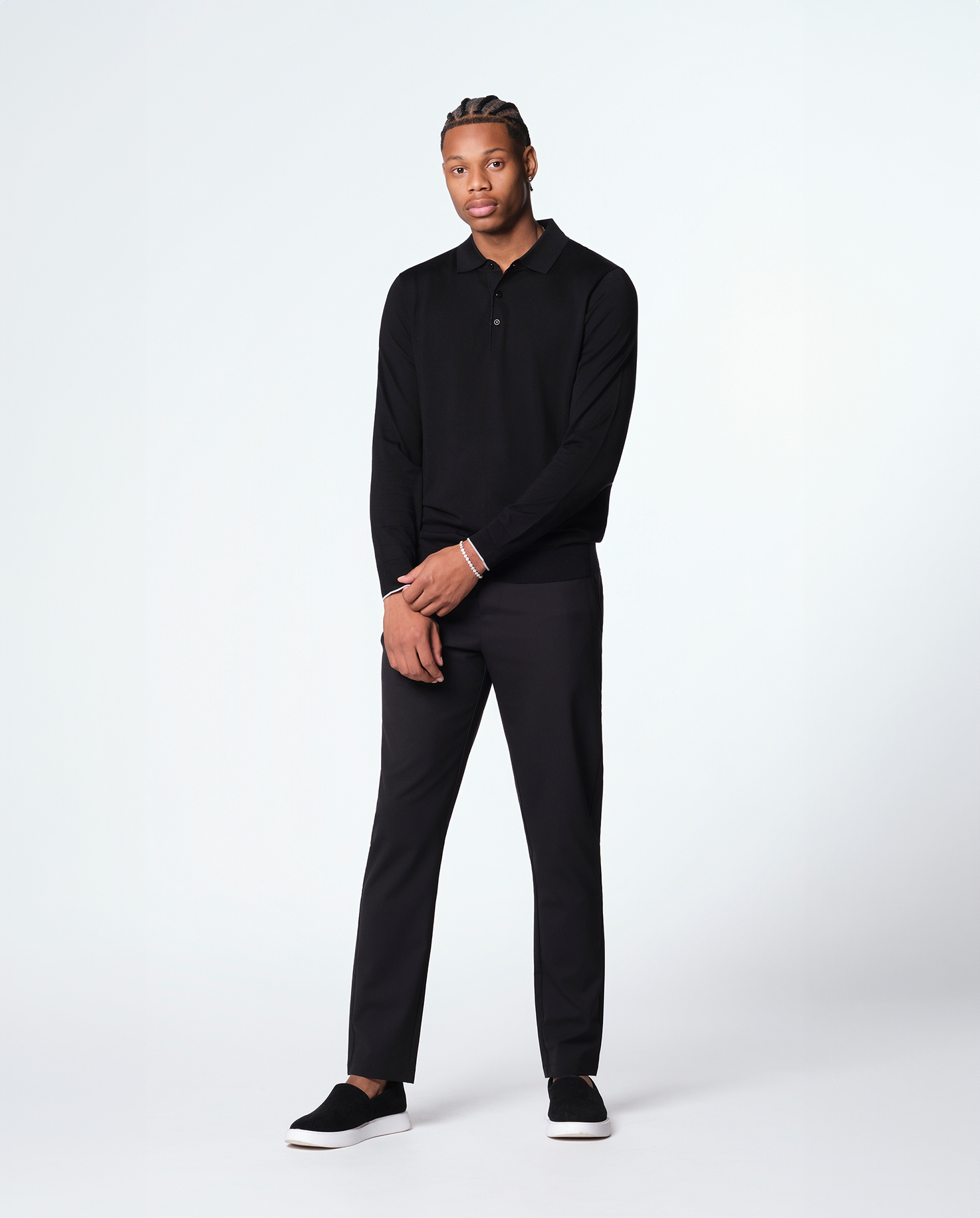 KNIT LS POLO - BLACK