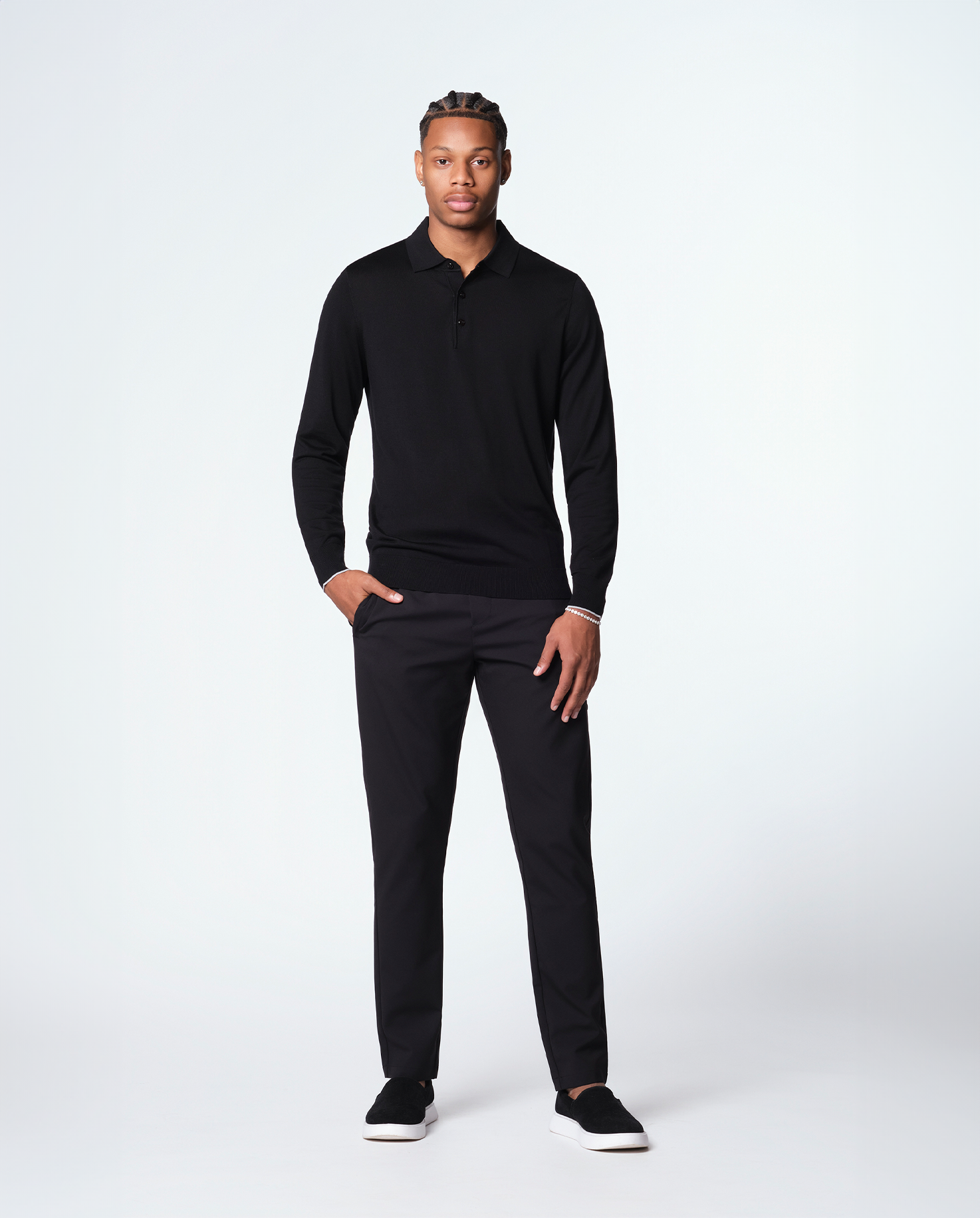 KNIT LS POLO - BLACK