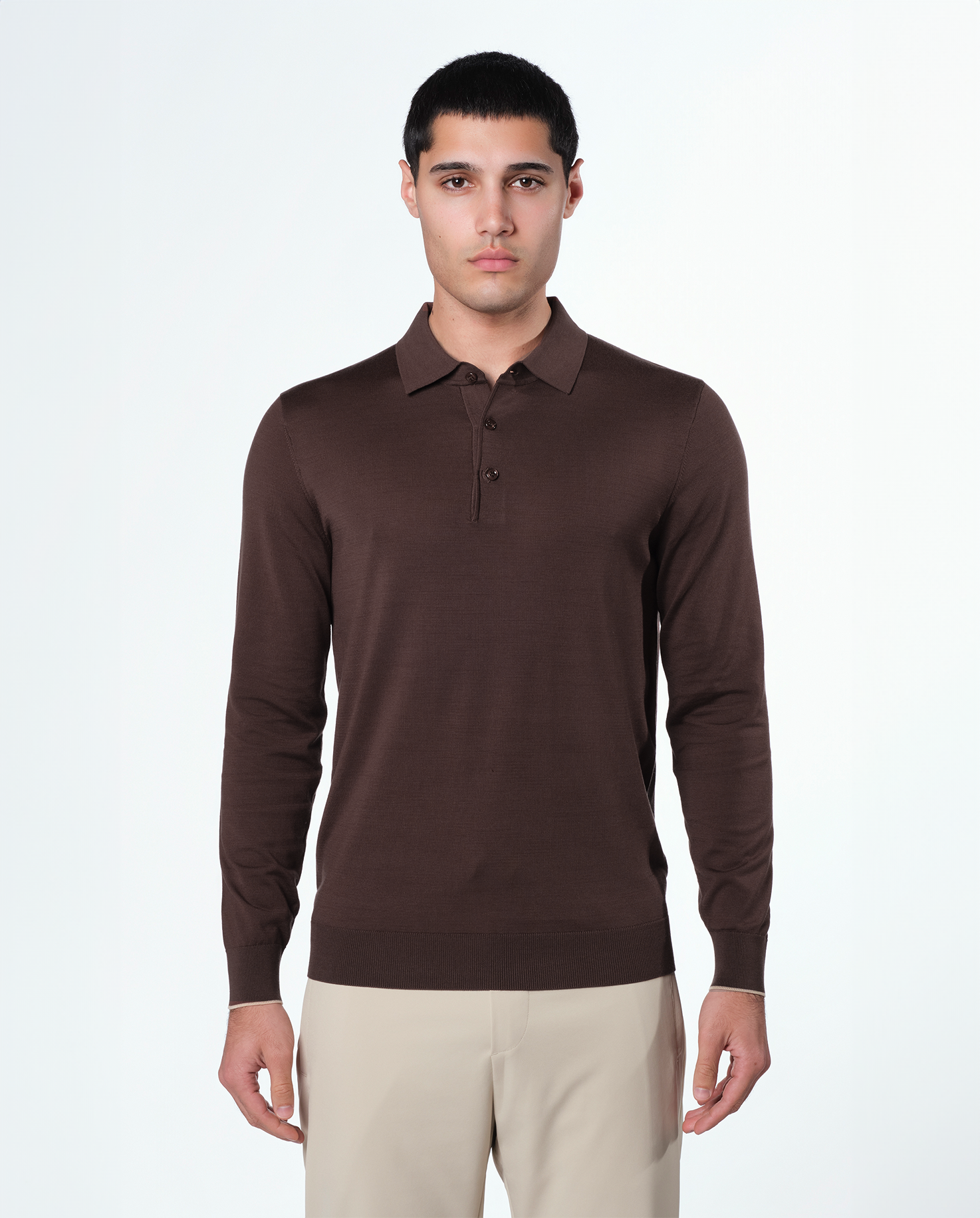 KNIT LS POLO - EBONY