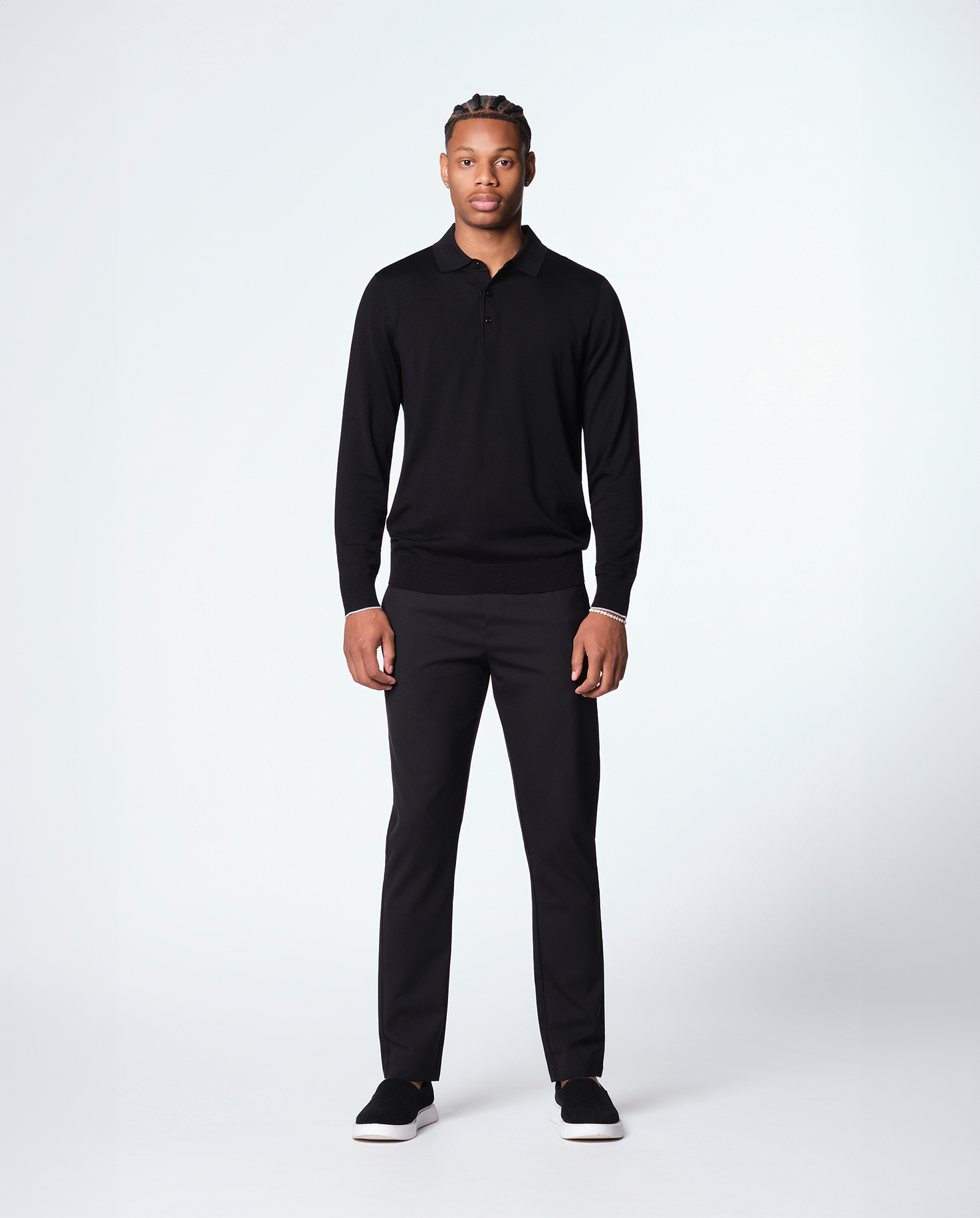 KNIT LS POLO - BLACK