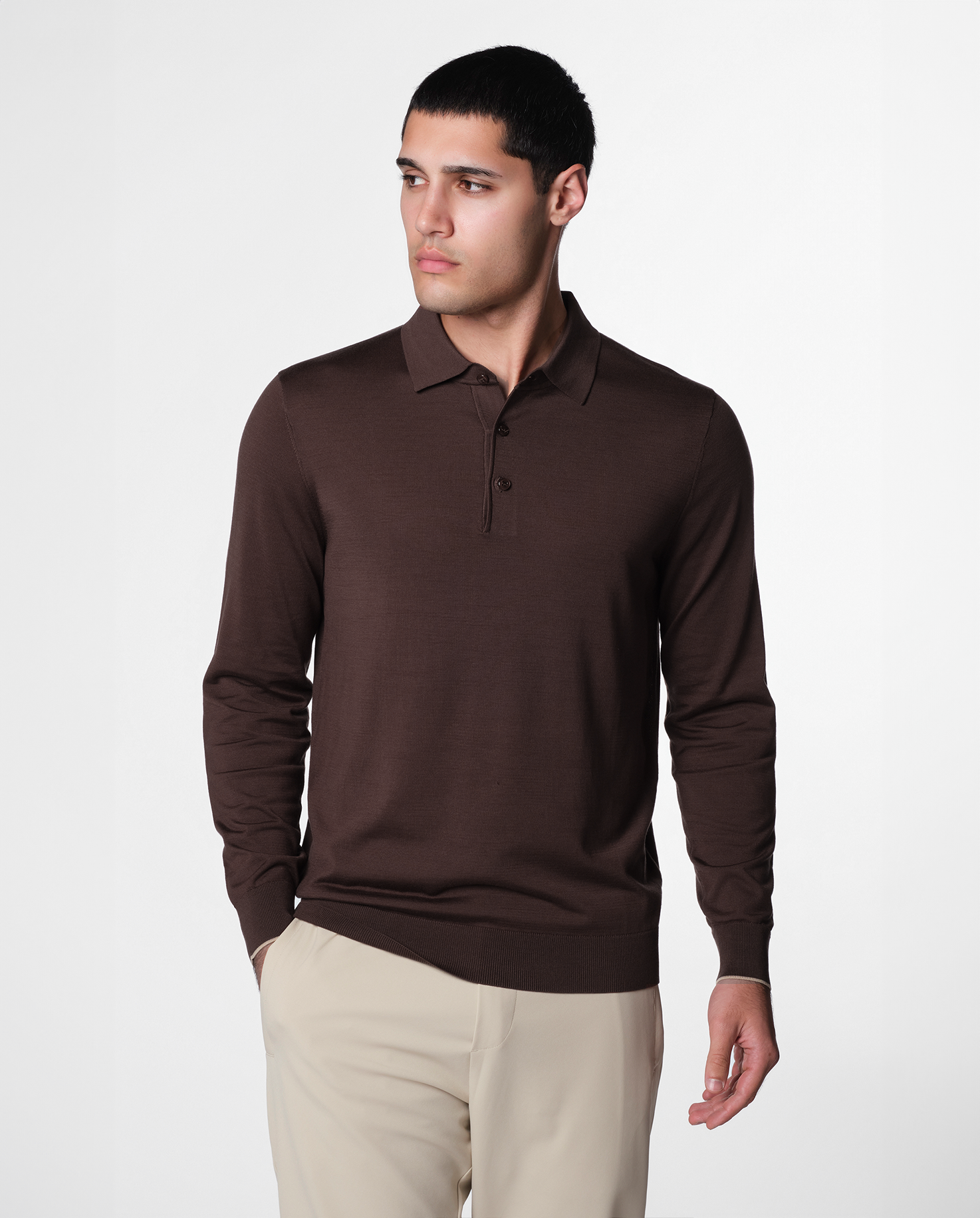 KNIT LS POLO - EBONY