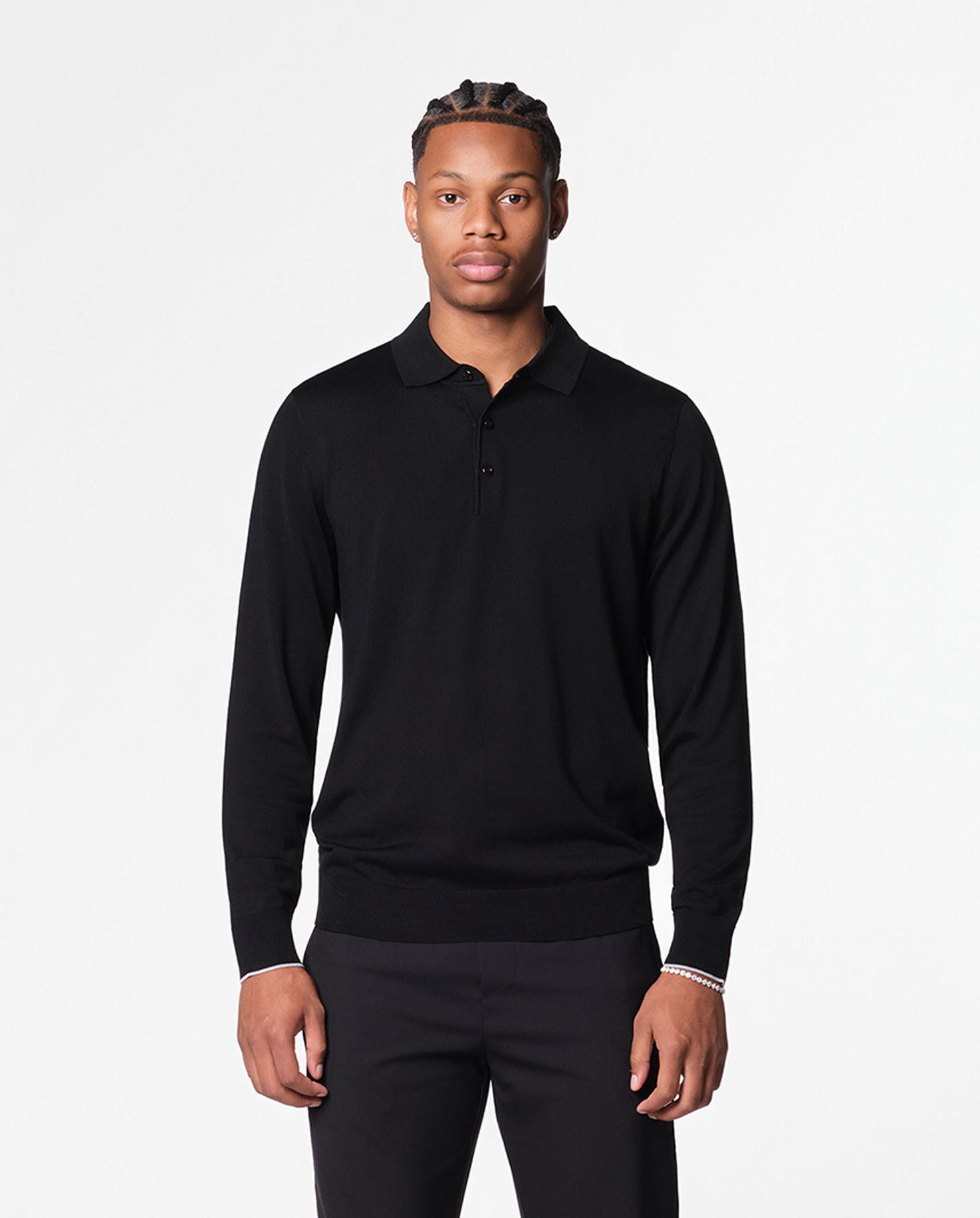 KNIT LS POLO - BLACK