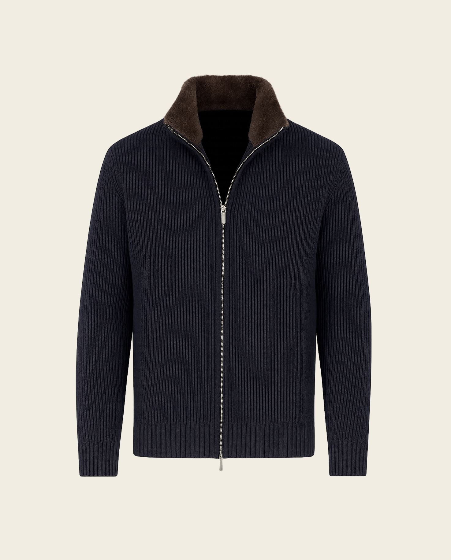 FURNECK KNIT JACKET - NAVY