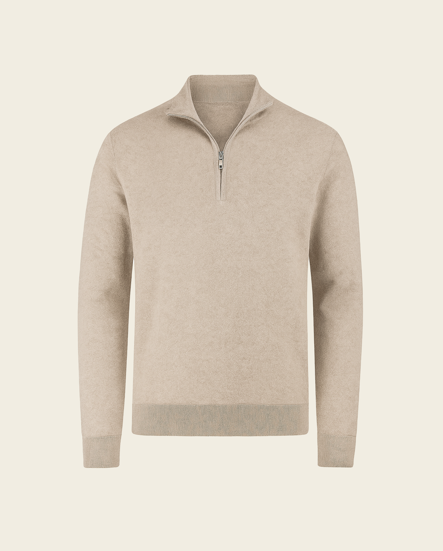 CASHWOOL HALFZIP SWEATER - BEIGE
