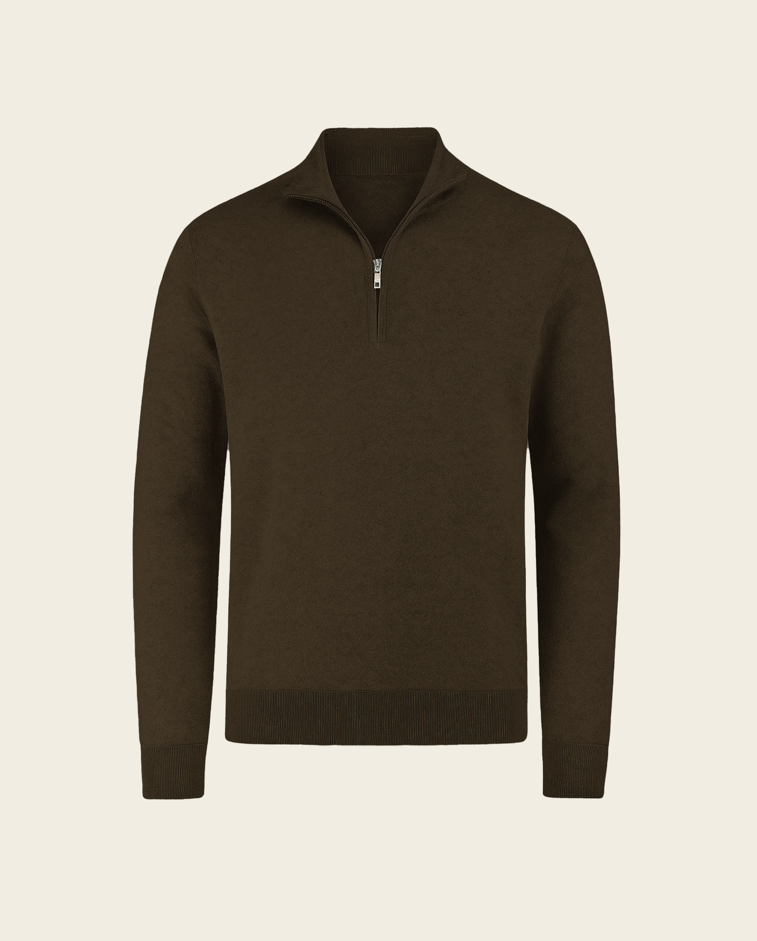 CASHWOOL HALFZIP SWEATER - BROWN