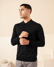 KNIT LS POLO - BLACK