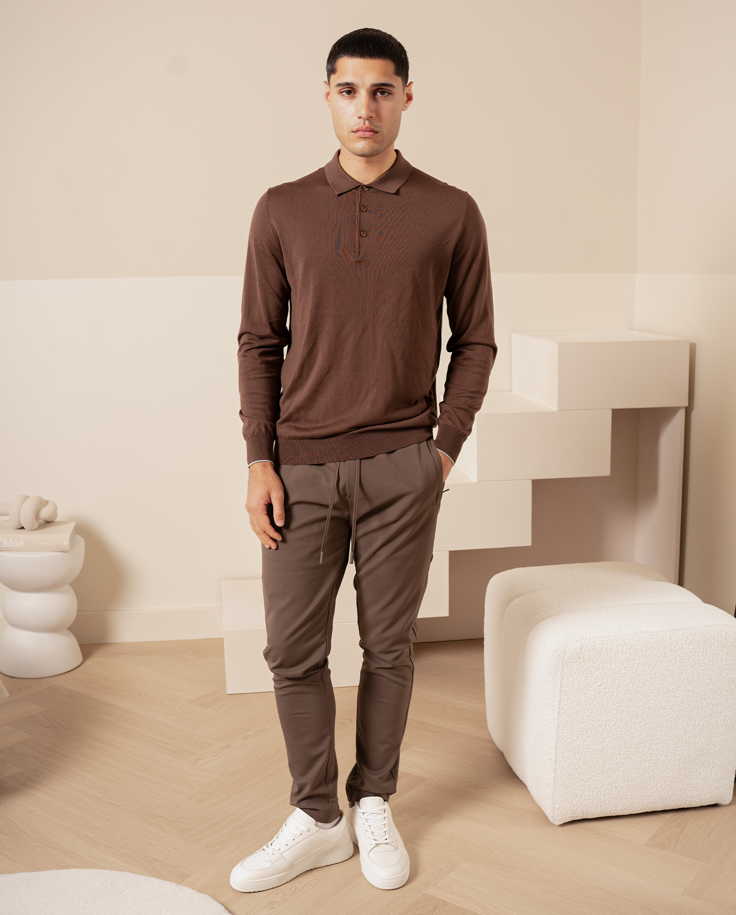 KNIT LS POLO - EBONY